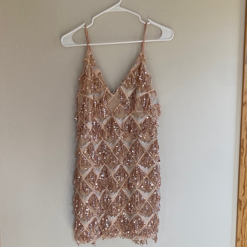 Windsor Sequin Mini Dress in Rose Gold